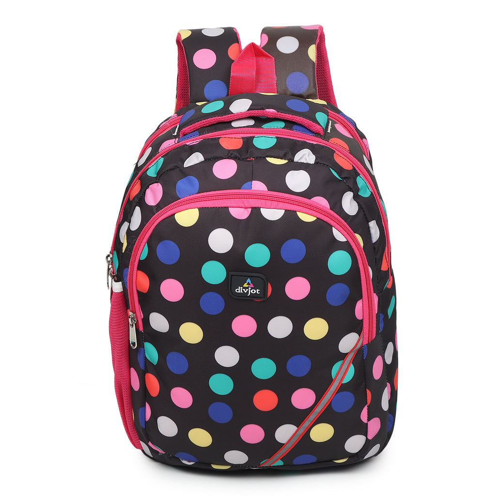 divjot 🌈 “Cosmic Candy Pop Multicolor Polka Backpack – Fun & Stylish School Companion”