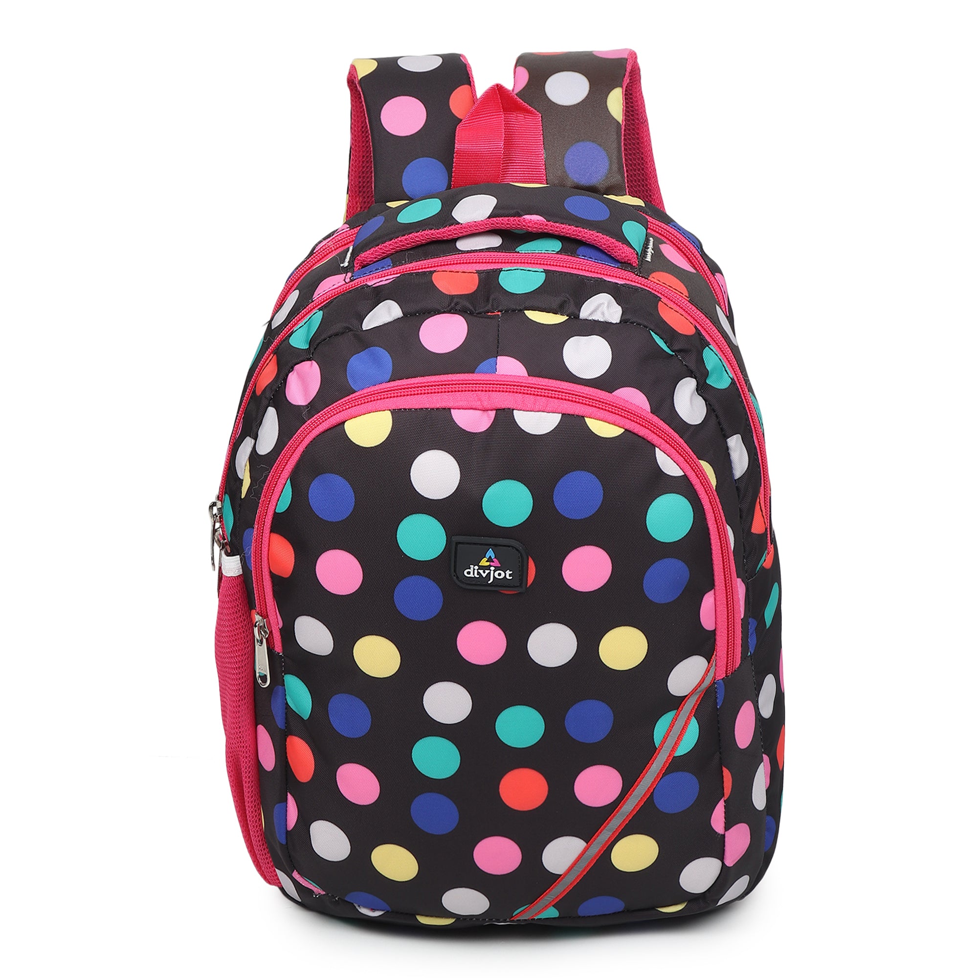 divjot 🌈 “Cosmic Candy Pop Multicolor Polka Backpack – Fun & Stylish School Companion”