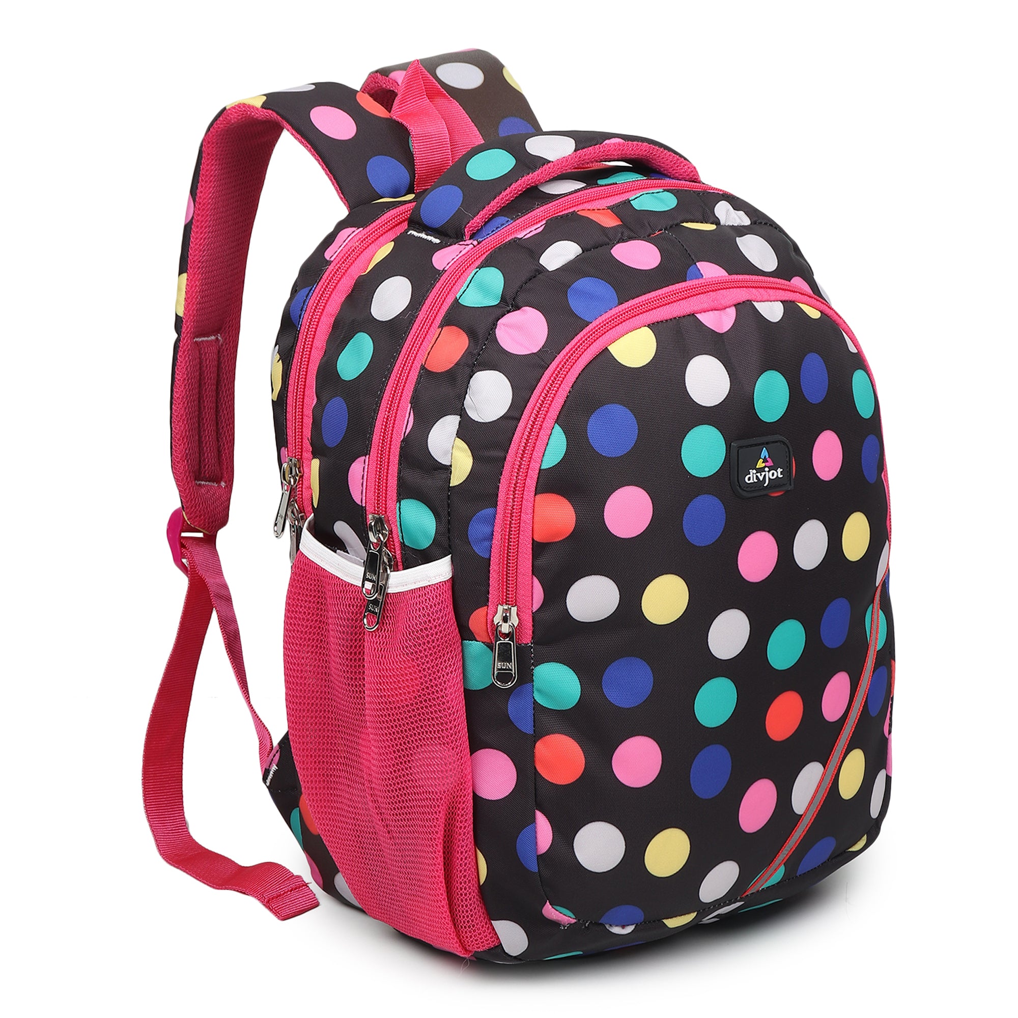 divjot 🌈 “Cosmic Candy Pop Multicolor Polka Backpack – Fun & Stylish School Companion”
