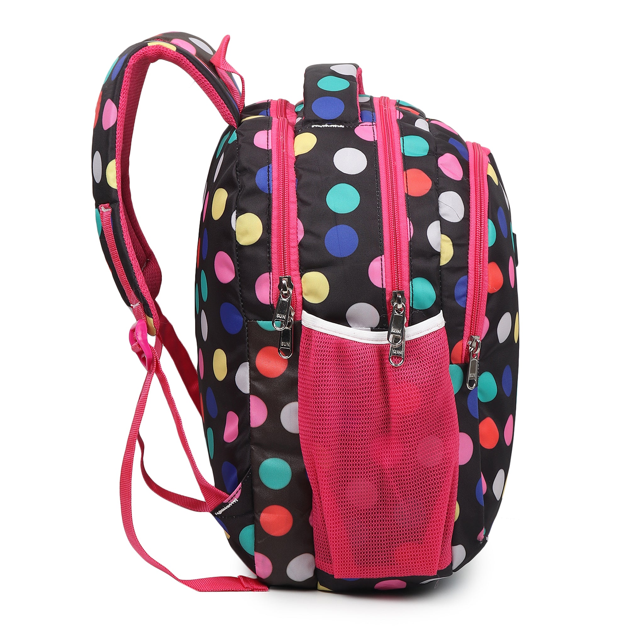 divjot 🌈 “Cosmic Candy Pop Multicolor Polka Backpack – Fun & Stylish School Companion”