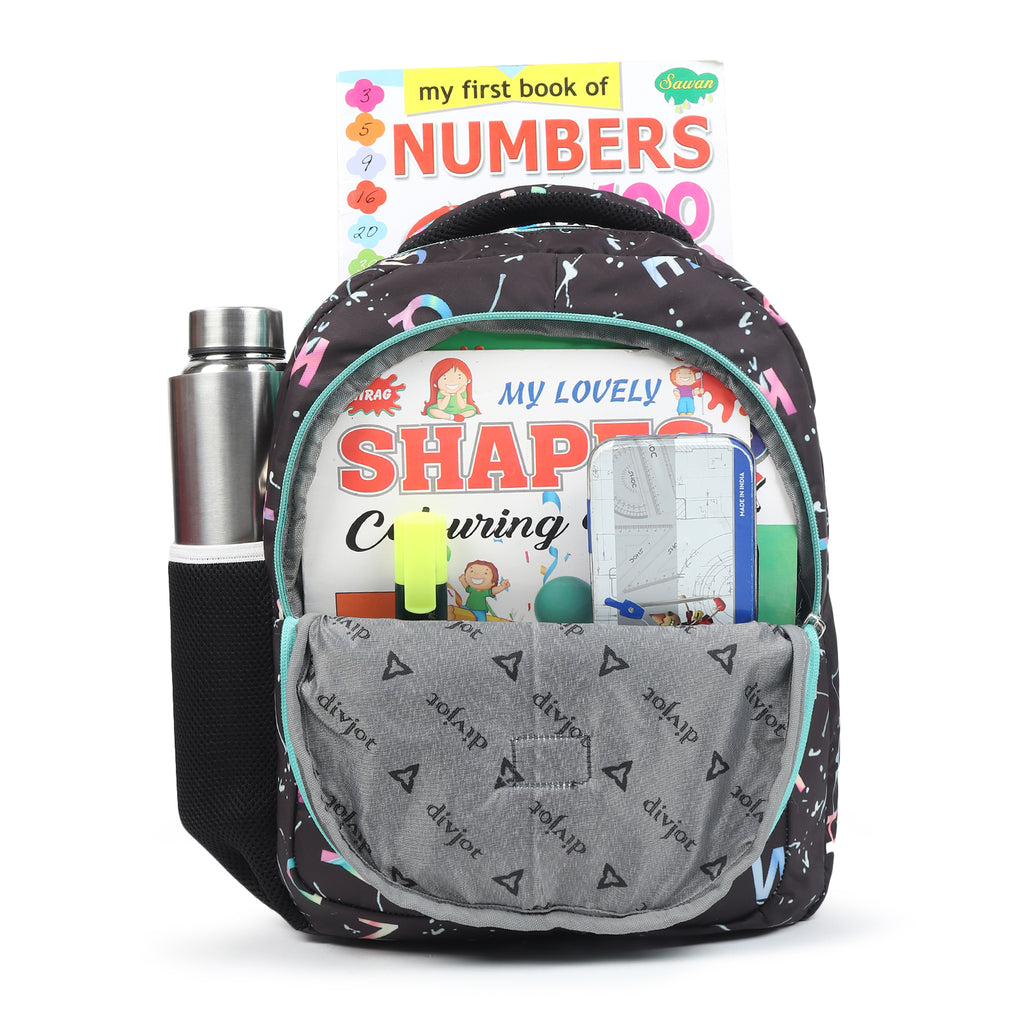 Divjot BlackBolt Trendy Alphabet-Print School Backpack