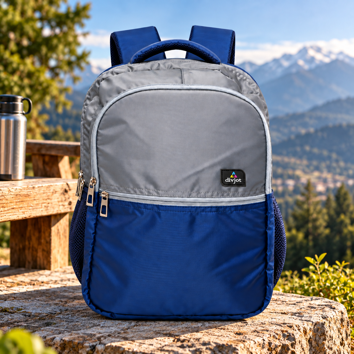 Aero Style Casual School Backpack – Grey & Navy  Blue