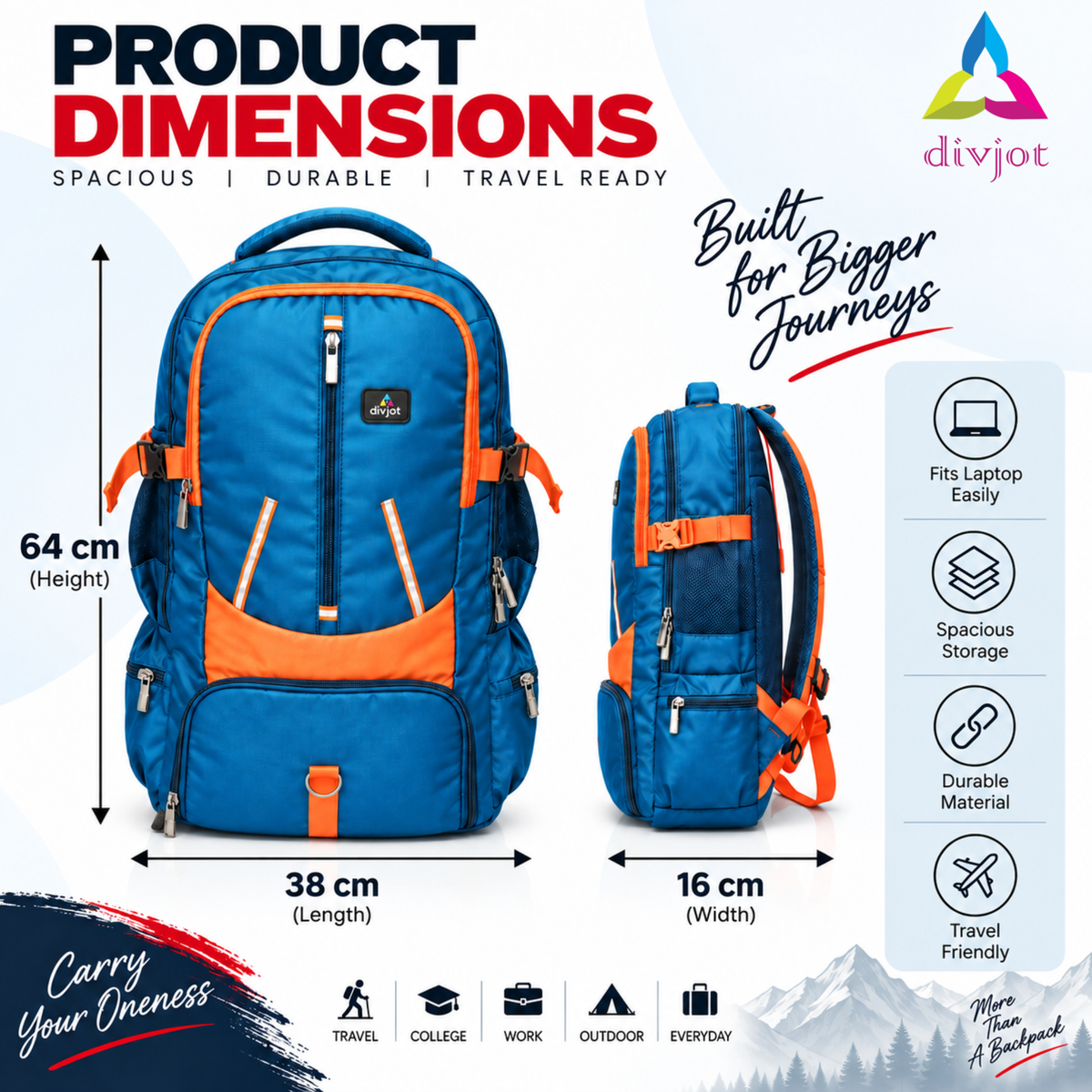 Travel Backpack for Men & Women | Stylish & Spacious Backpack for Trips & Journeys | Pine Green