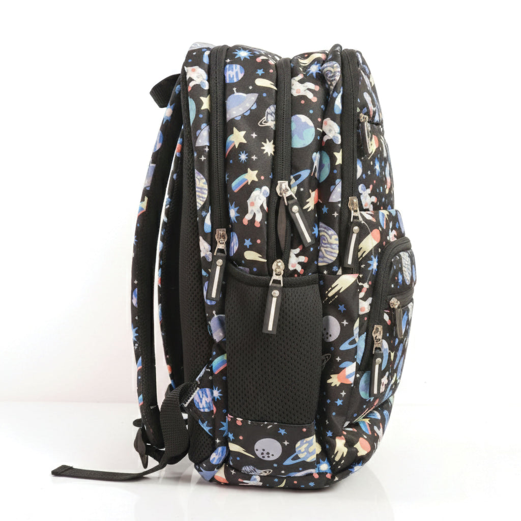 Black Space shutter Print School Backpack with Multi Compartments