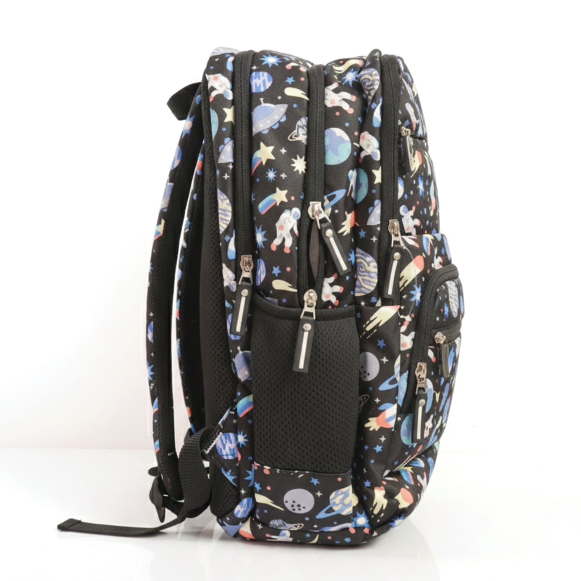 Black Space shutter Print School Backpack with Multi Compartments