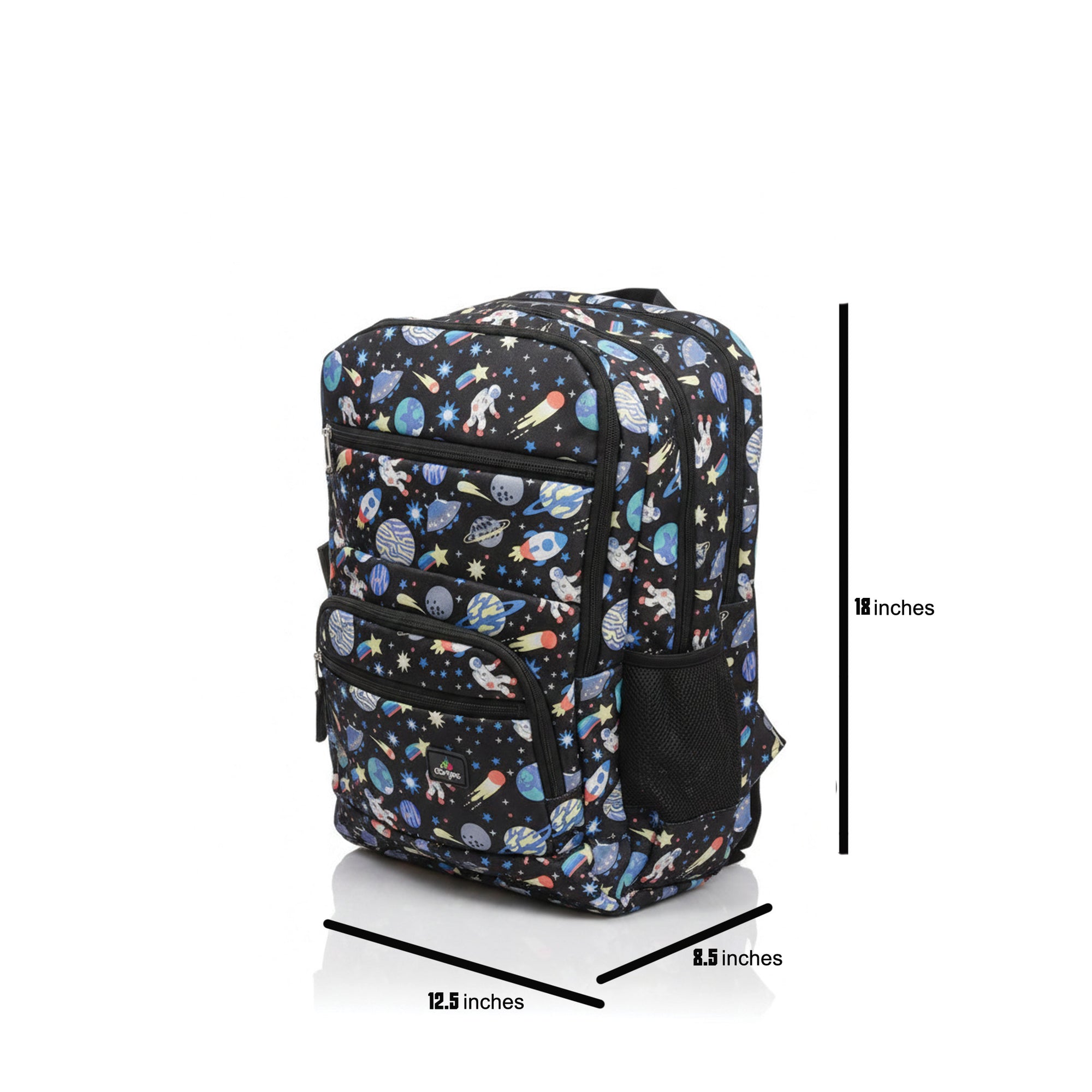 Black Space shutter Print School Backpack with Multi Compartments
